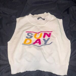 SHEIN White Crop Top with Vibrant 'Sunday' Embroidery